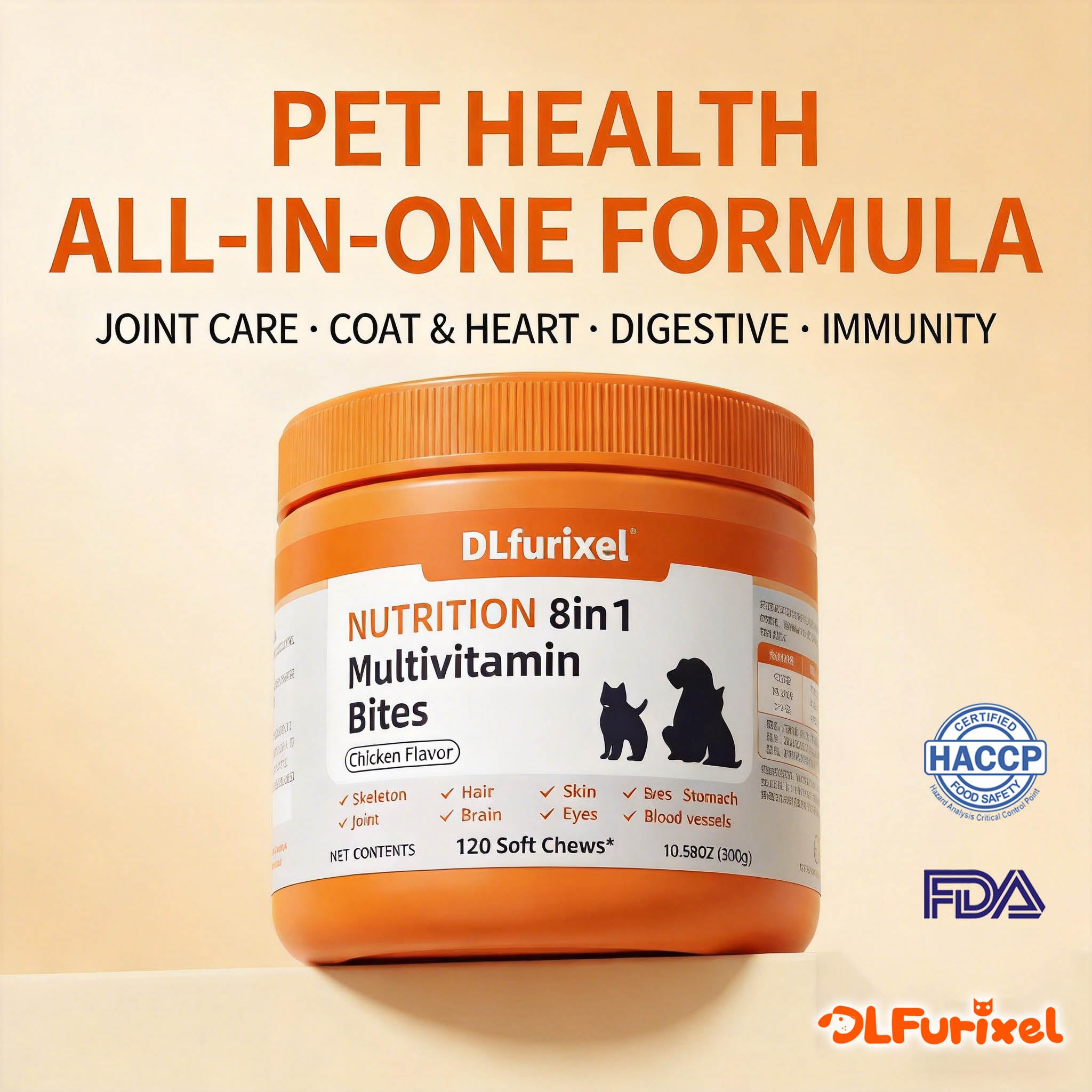 DLFURIXEL 8-in-1 Pet Soft Chews 300g - Joint, Gut & Skin Coat Support