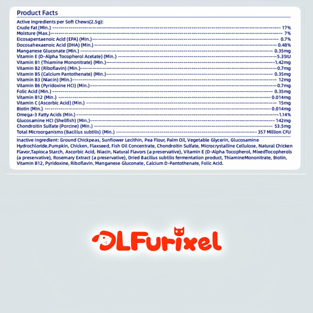 DLFURIXEL 8-in-1 Pet Soft Chews 300g - Joint, Gut & Skin Coat Support