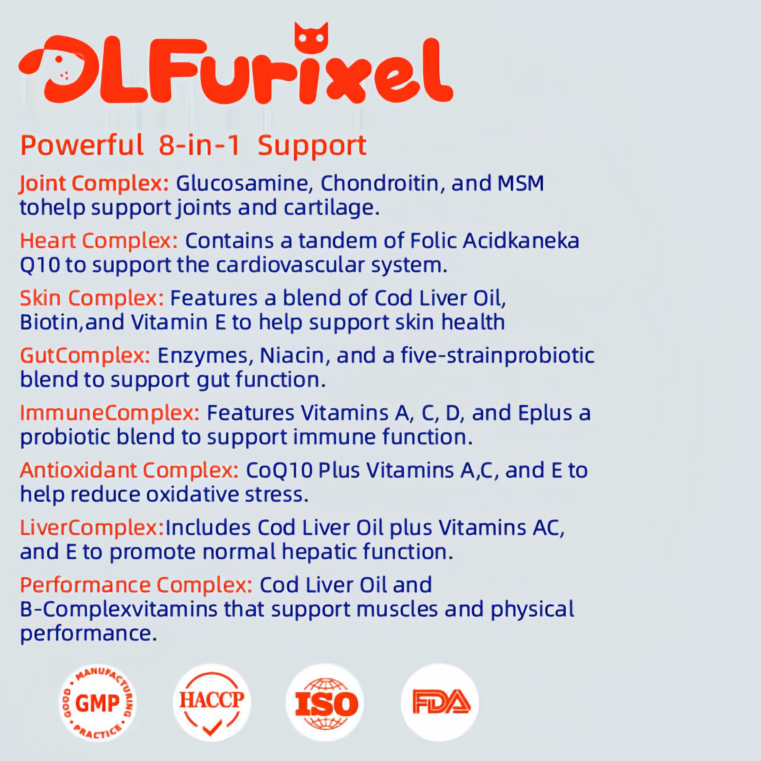 DLFURIXEL 8-in-1 Pet Soft Chews 300g - Joint, Gut & Skin Coat Support