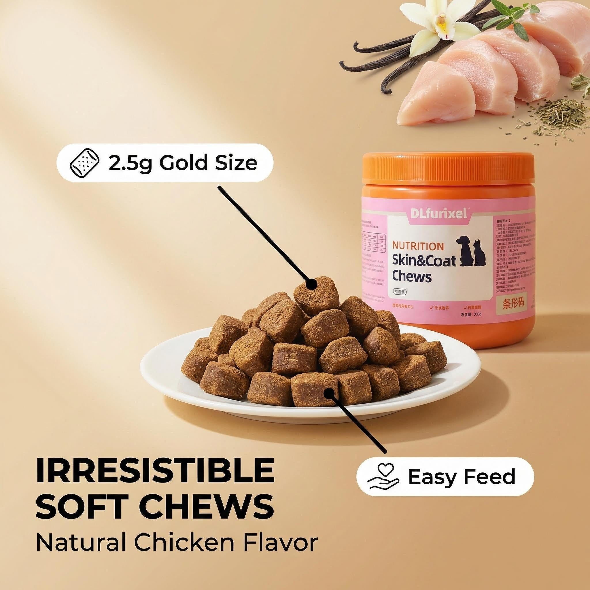 DLFURIXEL Skin & Coat Health Soft Chews for Dogs & Cats