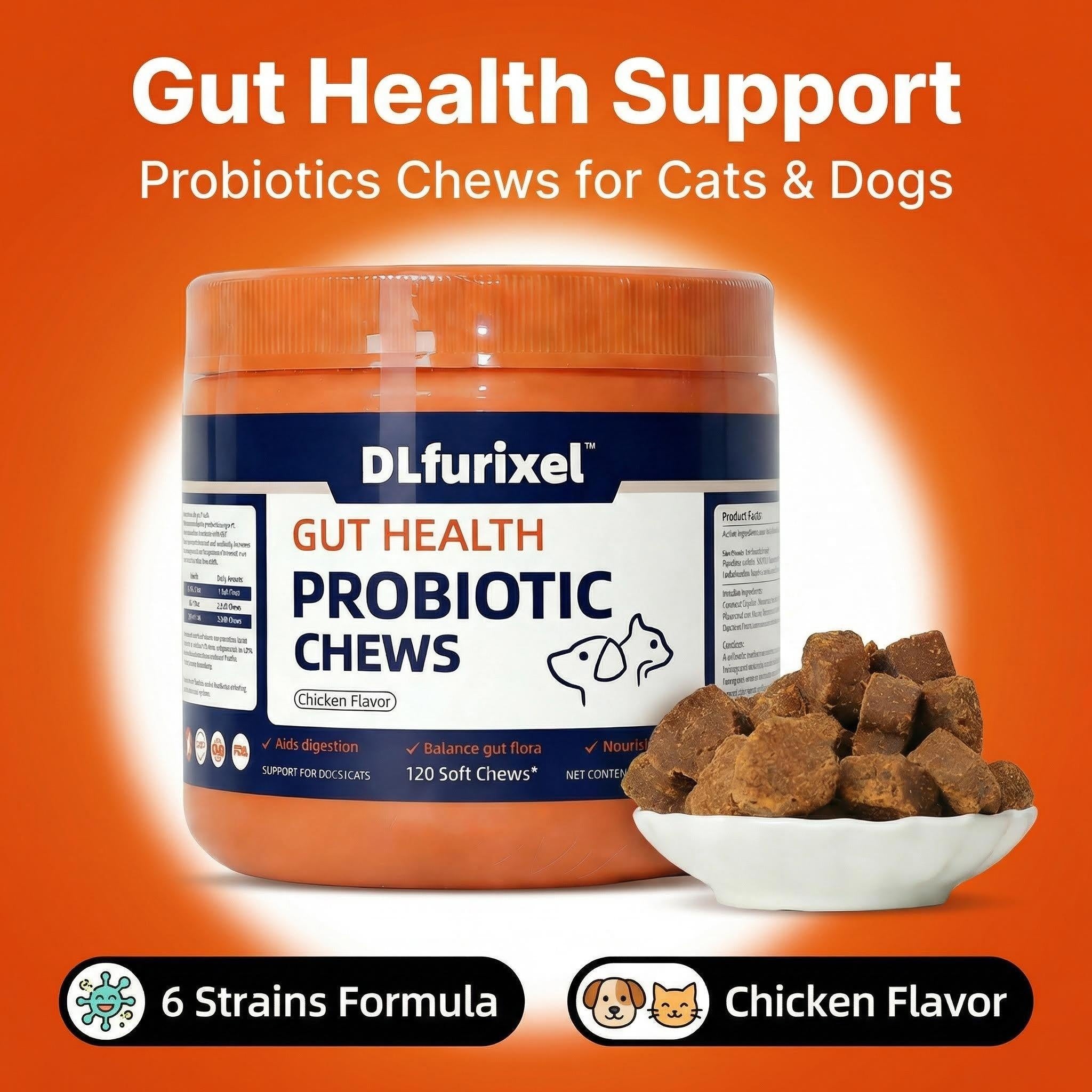DLFURIXEL Probiotic Soft Chews for Dogs & Cats