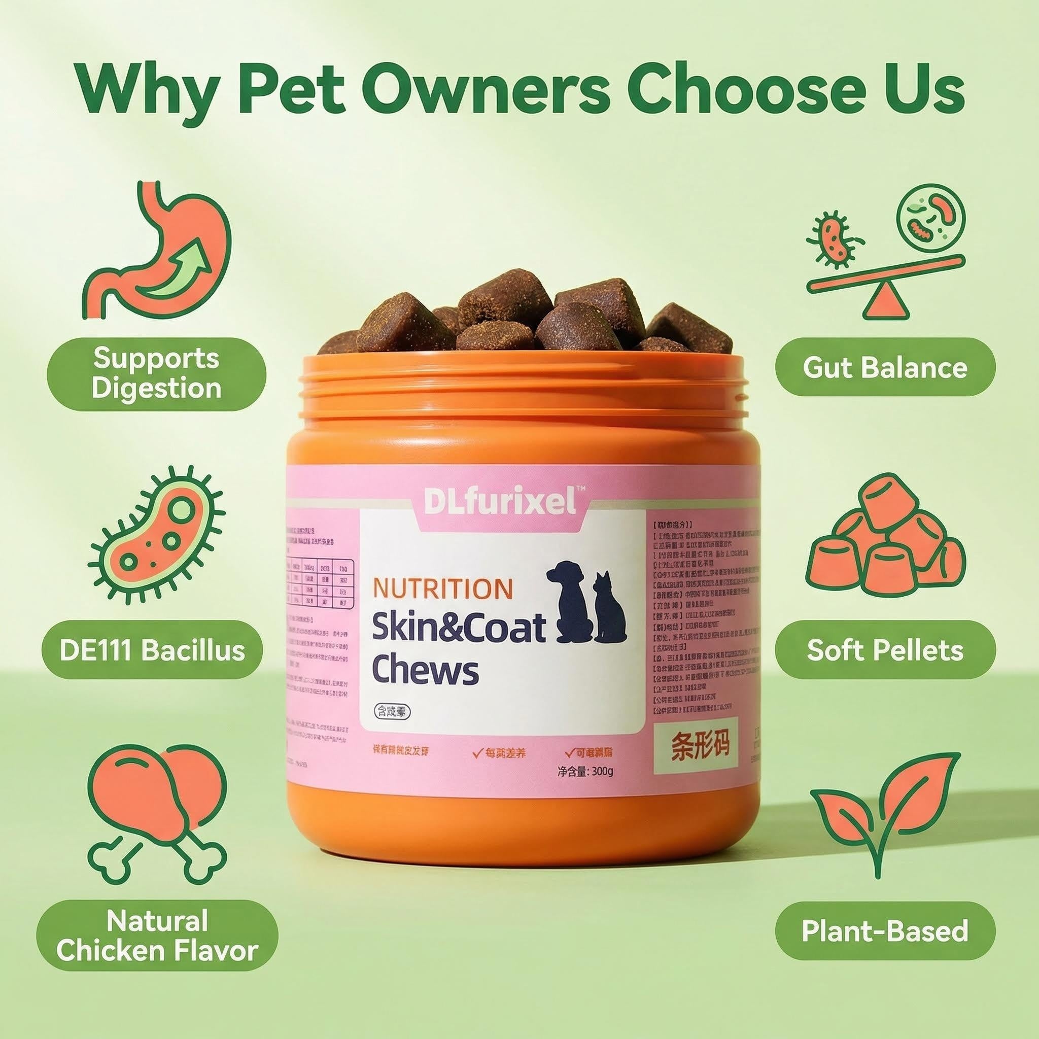 DLFURIXEL Skin & Coat Health Soft Chews for Dogs & Cats