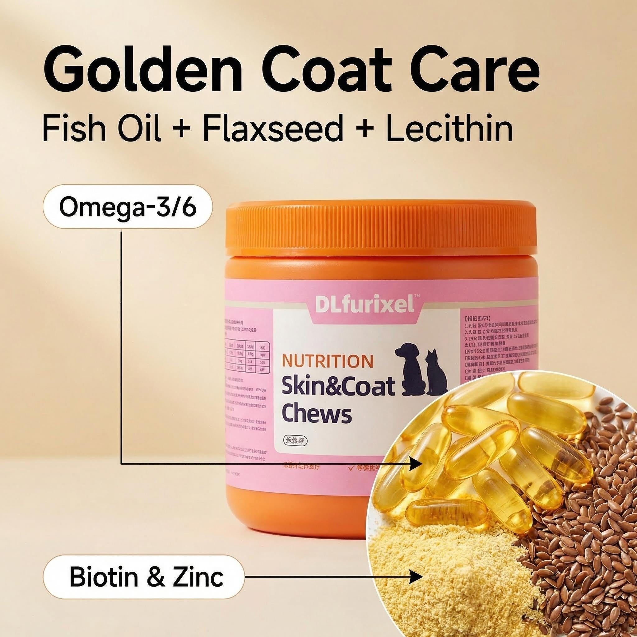 DLFURIXEL Skin & Coat Health Soft Chews for Dogs & Cats