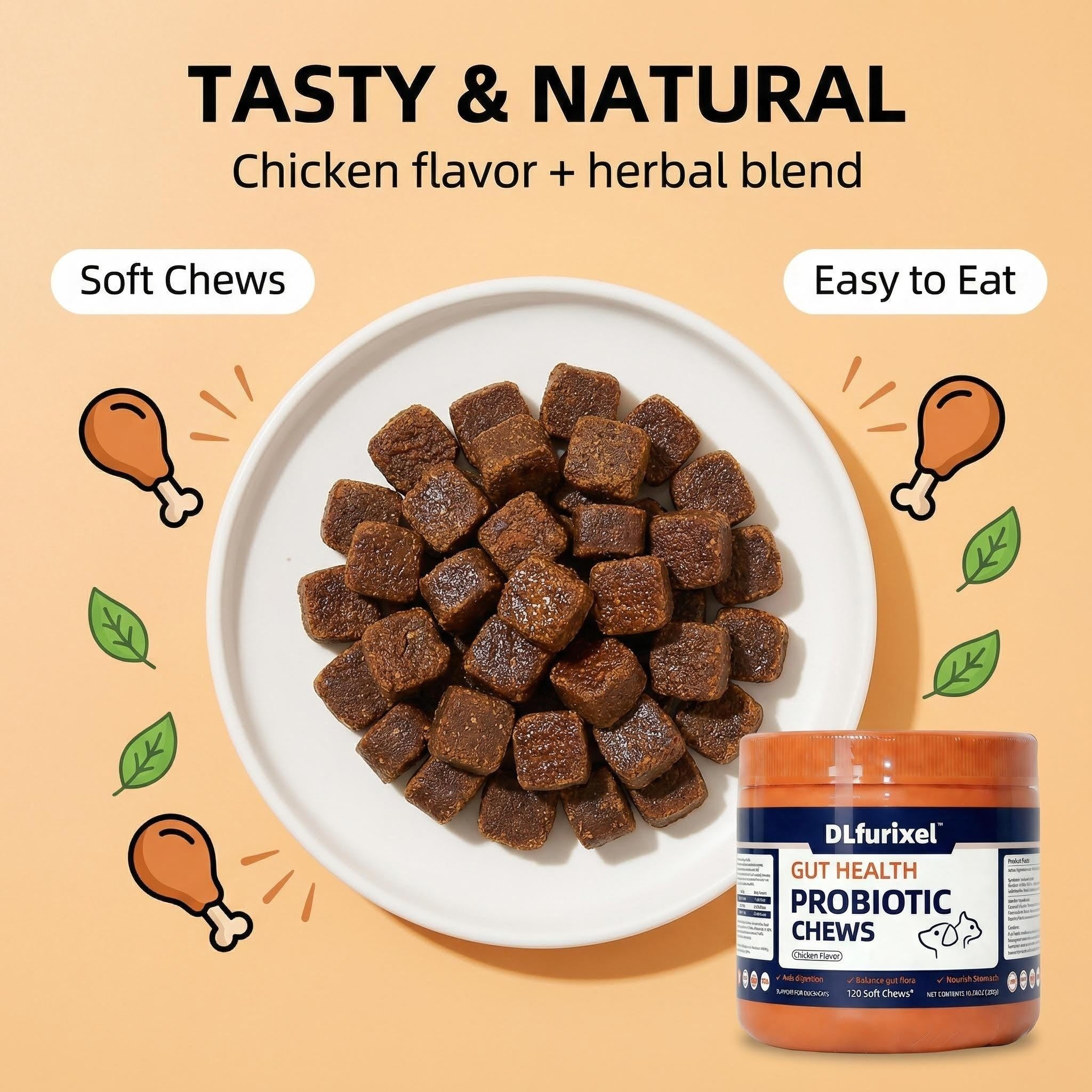 DLFURIXEL Probiotic Soft Chews for Dogs & Cats