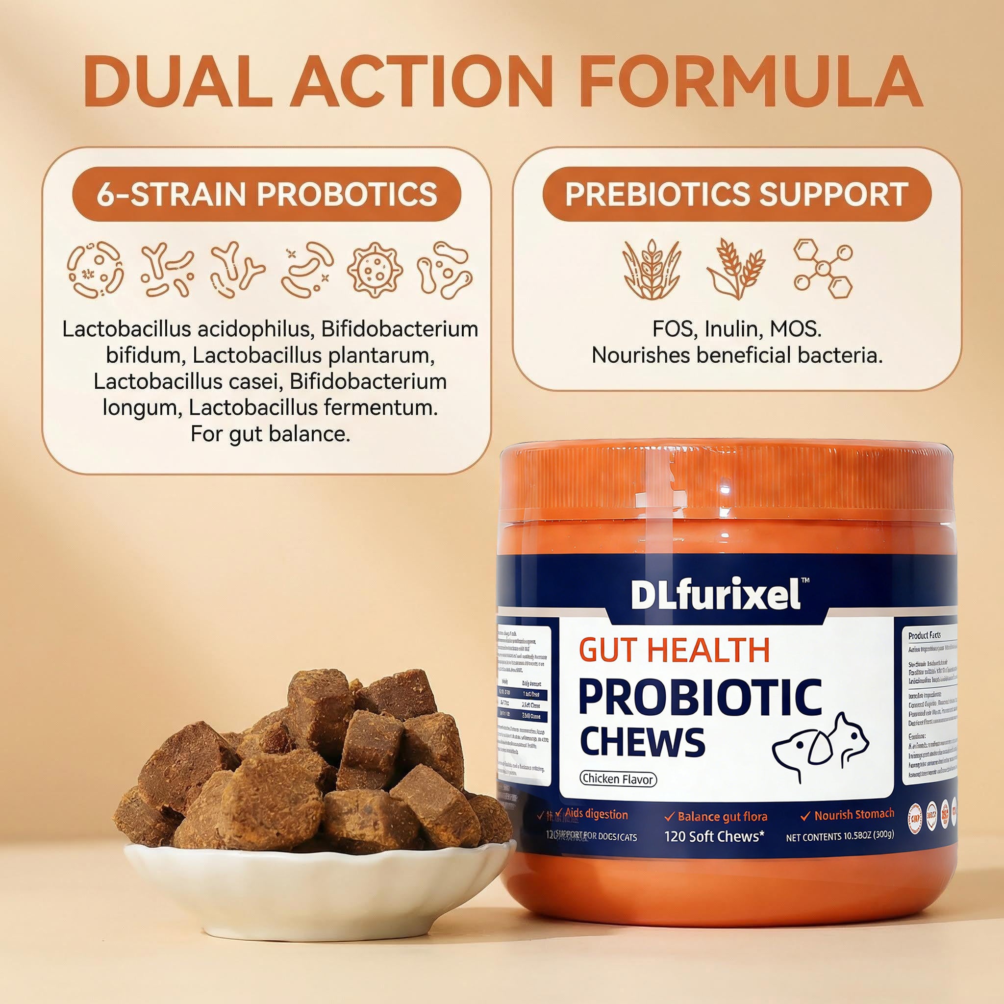 DLFURIXEL Probiotic Soft Chews for Dogs & Cats