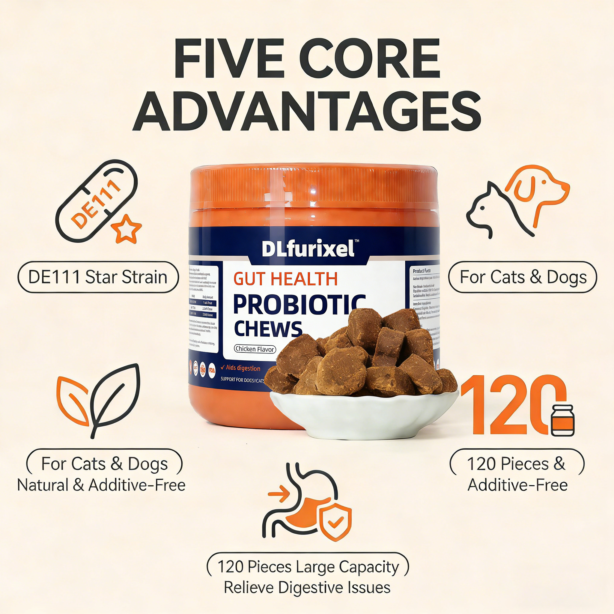 DLFURIXEL Probiotic Soft Chews for Dogs & Cats